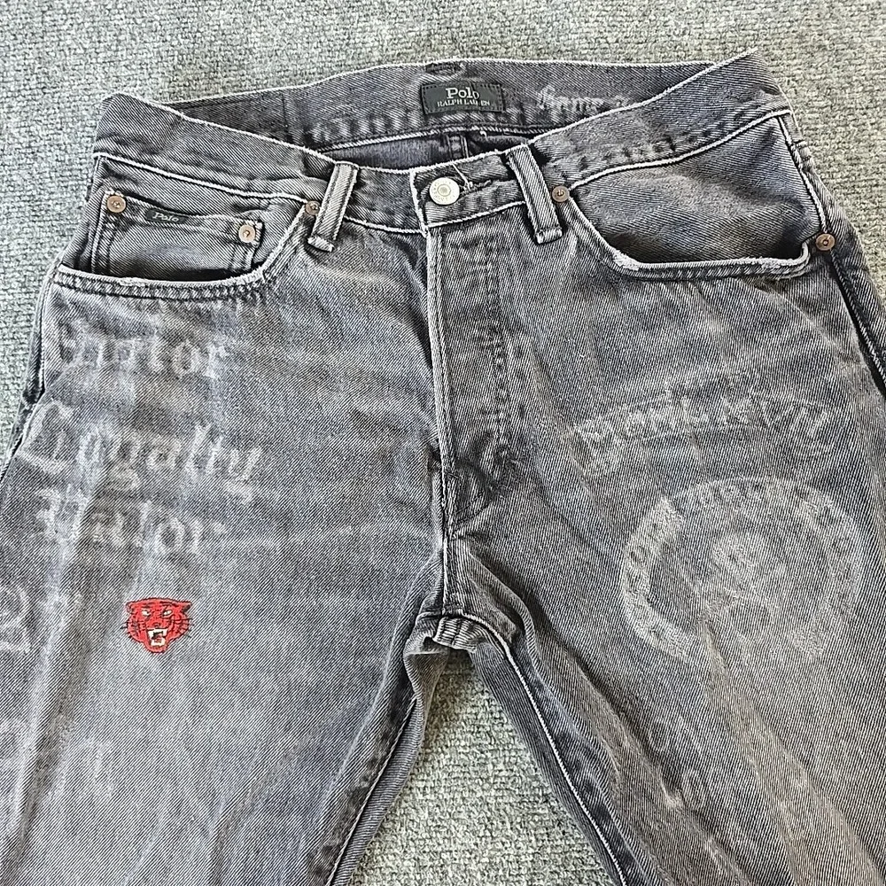 POLO Ralph Lauren Jeans 30x28 Mens Black New York Varsity Tiger Classic Fit